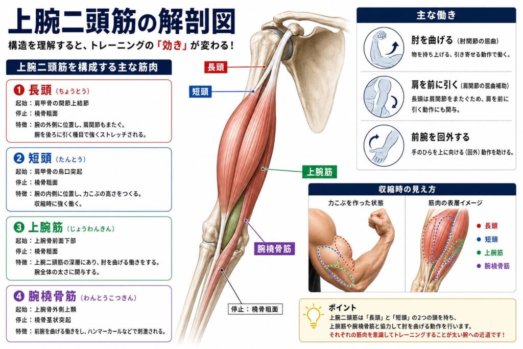 上腕二頭筋の解剖図