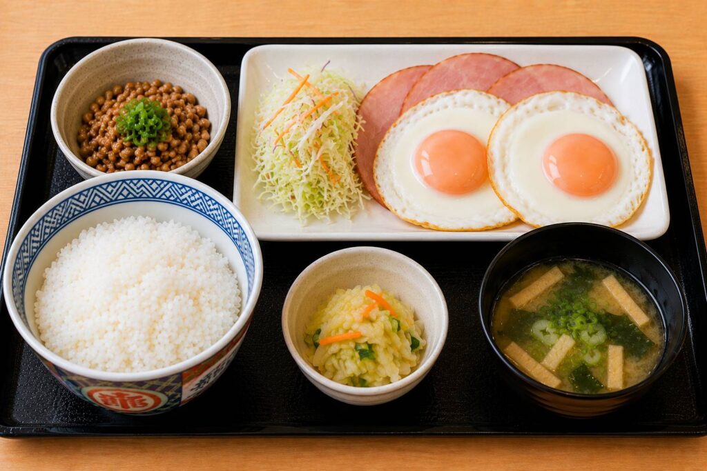 5位 Wハムエッグ納豆定食