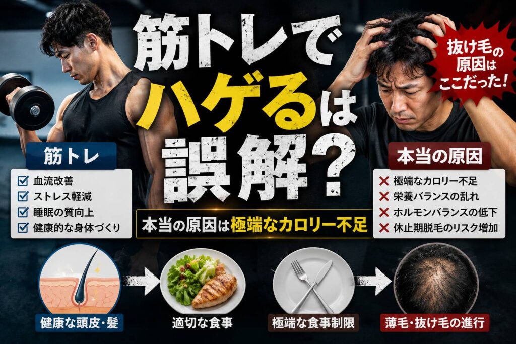 筋トレでハゲるは誤解？本当の原因は極端なカロリー不足